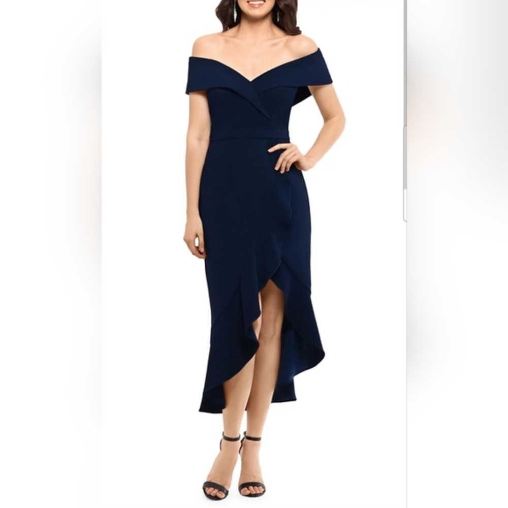 *PROM SPECIAL* Xscape navy blue ruffled sheath dress, size 2